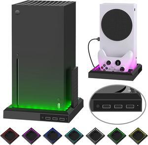 LED Light Stand Station for Xbox Series X / S with 3 Ports USB Hub, 2.0 High Speed USB Hub Splitter and Colorful RGB Light Stand Compatible with Xbox Series X/S Console
