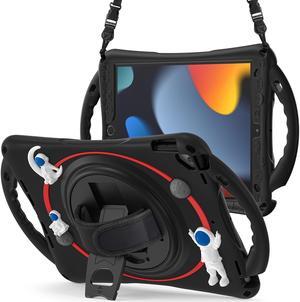 Cute Case for iPad 9th 8th 7th Generation 10.2", Shockproof Silicone Astronaut Cover with Stand, Shoulder Strap, Handle Grip, Pencil Holder for iPad 10.2 Inch 2021 2020 2019,iPad Pro 10.5, Air 3