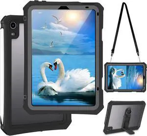 iPad Mini 6 Case - Waterproof Case for iPad Mini 6th Generation 2021 8.3 Inch Shockproof Full Body Protection Tablet Case with Built in Screen Protector Shoulder Strap Pen Holder Black