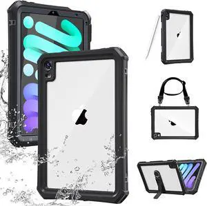 iPad Mini 6 2021 (6th Generation) Waterproof Case,Underwater Protective Dustproof Shockproof Case Cover with 360 Full-Body Protection,iPad Mini 6th Gen 8.3 Inch case with Lanyard and Kickstand