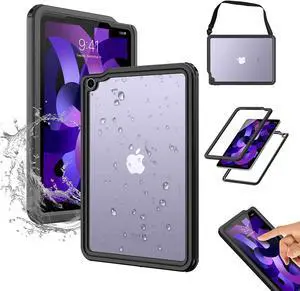 Protective Case for iPad Air 5th Air 4th Generation 2022 2020, iPad Air 5 / Air 4 , IP68 Waterproof Dustproof Heavy Duty Shockproof Cover with Pencil Holder, built-in Screen Protector, Shoulder Strap