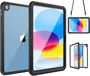 Waterproof Case for iPad 10th Generation 10.9 inch 2022, Shockproof Drop Proof Protective Cover High Touch Sensitivity with Shouder Strap,Built-in Screen Protector