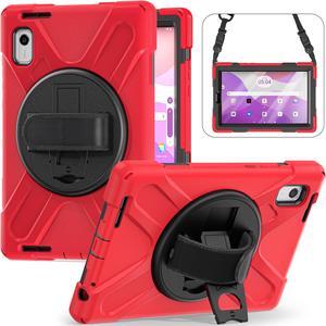 Case For Lenovo Tab M9 2023 9 inch Model TB-310XU / TB-310FU, Military Grade Shockproof Rugged Protective Cover with Pencil Holder, 360° Rotatable Stand, Hand/Shoulder Strap Red