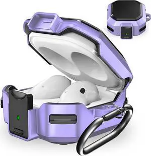Armor Case Cover with Secure Lock for Samsung Galaxy Buds 2 Pro Case 2022 /Galaxy Buds Pro Case 2021 /Galaxy Buds 2 Case 2021 /Galaxy Buds Live Case 2020 with Keychain Purple