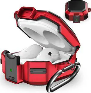 Armor Case Cover with Secure Lock for Samsung Galaxy Buds 2 Pro Case 2022 /Galaxy Buds Pro Case 2021 /Galaxy Buds 2 Case 2021 /Galaxy Buds Live Case 2020 with Keychain Red