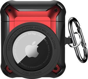 Compatible Airpods 3 Case and AirTags Case Cover, 2 in 1 Rugged Protective Airpods 3rd Generation Case for Men Women with Keychain Shockproof Skin for Airpods 3 Gen and Airtags Red