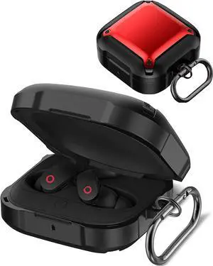 For Beats Fit Pro Case Cover, Full-Body Protective Rugged Hard PC Soft TPU Armor Earbuds Case for Beats Fit Pro 2021 Headphones Accessories Charging Shell Protector with Carabiner Red