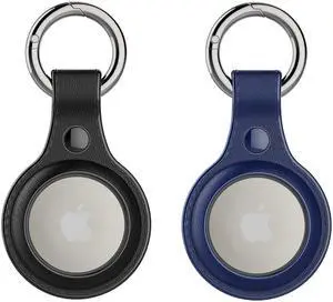 [2 Pack] Airtag Holder Waterproof & Airtag Keychain Leather, Air Tag Case Protective Tracker with Loop Key Ring for Apple AirTags, Airtag Cover for Wallet,Luggage,Cat,Dog,Pets