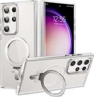 For Samsung Galaxy S23 Ultra Case with Magnetic Invisible Stand [Compatible with Mag Safe] Shockproof Slim Translucent Matte Cases for Samsung Galaxy S23 Ultra 6.8 inch Clear