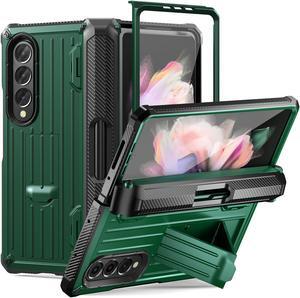 Case for Samsung Galaxy Z Fold 3 5G 2021, Military-Grade Full-Body Shockproof Rugged Bumper Case Cover with Built-in Screen Protector & Kickstand & S Pen Slot Army Green