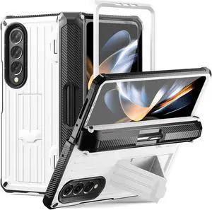 Case for Samsung Galaxy Z Fold 4 2022 5G, Military-Grade Full-Body Shockproof Rugged Bumper Case Cover with Built-in Screen Protector & Kickstand & S Pen Slot White