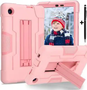 Protective Case For TCL Tab 8 LE Model 9137W) / TCL Tab 8 WiFi Model 9132X, Shockproof Cover with Kickstand + Universal Stylus Pen Rose Gold