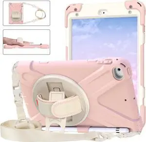 iPad Mini 5 Case 2019 iPad Mini 4 Case with Pencil Holder Shockproof 360 Degree Rotation Cover with Kickstand Hand Strap Shoulder Strip Protective Case for iPad Mini 5th iPad Mini 4th Generation Pink