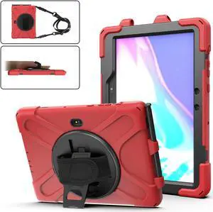 For Galaxy Tab Active4 Pro 2022/Tab Active Pro 2019 10.1 Inch Case Model SM-T630/T638/T540/T547 with S Pen Holder, Rotating Kickstand, Hand/Shoulder Strap, Shockproof Protective Cover Red