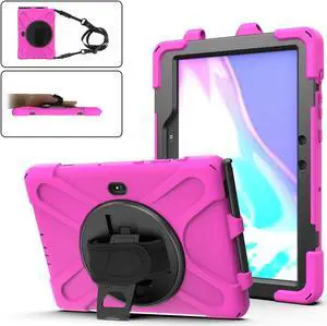 For Galaxy Tab Active4 Pro 2022/Tab Active Pro 2019 10.1 Inch Case Model SM-T630/T638/T540/T547 with S Pen Holder, Rotating Kickstand, Hand/Shoulder Strap, Shockproof Protective Cover Rose Red