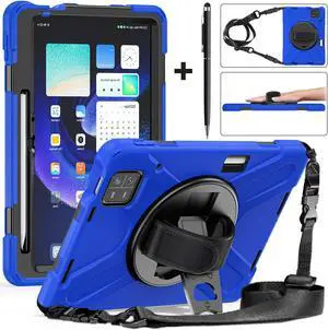 Protective Case for Xiaomi Mi Pad 6 / 6 Pro 11 Inch 2023 with Stylus Holder & Kickstand, Portable Heavy Duty Hybrid ShockProof Cover with 360° Rotatable Handle, Shoulder Strap, Stylus Pen Blue