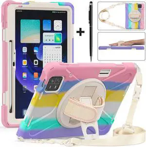 Protective Case for Xiaomi Mi Pad 6 / 6 Pro 11 Inch 2023 with Stylus Holder & Kickstand, Portable Heavy Duty Hybrid ShockProof Cover with 360° Rotatable Handle, Shoulder Strap, Stylus Pen Pink
