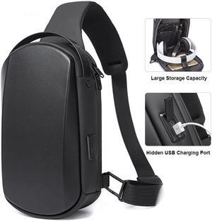 Sling Bag, Waterproof Men Chest Bag Leather Shoulder bags Crossbody Sling Backpack Large Capacity Travel Messenger Bag