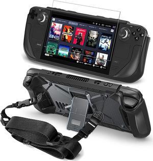 Full Protective Shockproof Case for Steam Deck, Back Shell Case Cover Compatible with Steam Deck with Foldable Kickstand, Screen Protector, Shoulder Strap