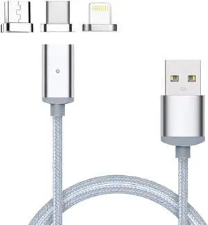 3 in 1 Magnetic Charging Cord Charger Cable with Micro USB / Type C / Lightning Connector for iPhone,iPad,Huawei, HTC,LG,Samsung Galaxy,Sony Xperia and More