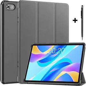 Case for Teclast M40 Plus 10.1 inch / P30S 10.1 inch / P40HD 10.1 inch, Tri fold Slim Lightweight Hard Shell Smart Protective Cover with Multi-Angle Stand, Universal Stylus Pen Gray