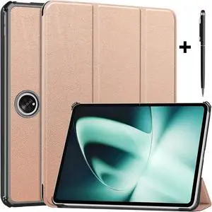 Case for Oppo OnePlus Pad / Oppo Pad 2 11.61 inch 2023, Tri fold Slim Lightweight Hard Shell Smart Protective Cover with Multi-Angle Stand, Universal Stylus Pen Rose Gold