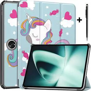 Case for Oppo OnePlus Pad / Oppo Pad 2 11.61 inch 2023, Tri fold Slim Lightweight Hard Shell Smart Protective Cover with Multi-Angle Stand, Universal Stylus Pen Blue/White