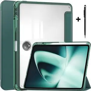 Protective Case for Oppo OnePlus Pad 11.61 inch / Oppo Pad 2 11.61 inch 2023 with S Pen Holder, Transparent Hard Shell Back Trifold Smart Stand Cover with universal stylus Pen Dark Green