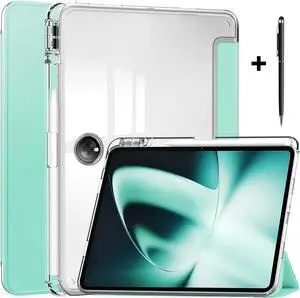 Protective Case for Oppo OnePlus Pad 11.61 inch / Oppo Pad 2 11.61 inch 2023 with S Pen Holder, Transparent Hard Shell Back Trifold Smart Stand Cover with universal stylus Pen Light Blue