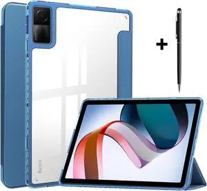 Protective Case for Xiaomi Redmi Pad 10.61 inch 2022 with S Pen Holder, Transparent Hard Shell Back Trifold Smart Stand Cover with universal stylus Pen Dark Green Blue