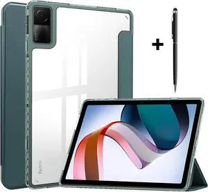 Protective Case for Xiaomi Redmi Pad 10.61 inch 2022 with S Pen Holder, Transparent Hard Shell Back Trifold Smart Stand Cover with universal stylus Pen Dark Green Dark Green