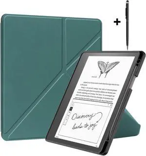Slim Case for Kindle Scribe 10.2 inch 2022 Released - Premium Leather Case Protective Smart Folio Shell Cover with Pen Holder, Auto Wake/Sleep, Multi-Viewing Angles, Stylus Pen Dark Green