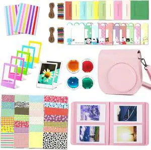 Instant Camera Accessories Compatible with Instax Mini 11 Instant Film Camera Include Case/Album/Wall Hang Frames/Film Frames/Border Stickers/Corner Stickers Pink Stripe