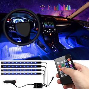 Car Interior Lights 4pcs 36 LED Car Floor Atmosphere Glow Neon lights Multi-Color Music Car LED Strip Lights Decorative Underdash Lighting Kit with Sound Active function Wireless Remote Control DC 12V