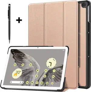 Google Pixel Tablet Case 11 Inch 2023, Slim Stand Protective Case Smart Folio Cover with 2 in 1 Stylus Pen Rose Gold