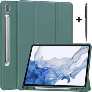 Protective Case for Samsung Galaxy Tab S9 11 inch 2023, SM-X710 SM-X716B SM-X718U, Smart Stand Cover Hard Shell with Pencil Holder, Stylus Pen Dark Green