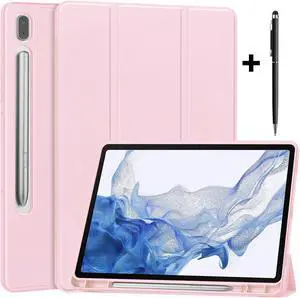 Protective Case for Samsung Galaxy Tab S9 11 inch 2023, SM-X710 SM-X716B SM-X718U, Smart Stand Cover Hard Shell with Pencil Holder, Stylus Pen Pink