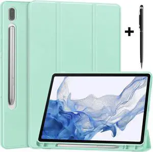 Protective Case for Samsung Galaxy Tab S9 11 inch 2023, SM-X710 SM-X716B SM-X718U, Smart Stand Cover Hard Shell with Pencil Holder, Stylus Pen Mint Green