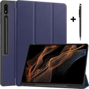 Protective Case for Samsung Galaxy Tab S9 Ultra 14.6 inch 2023 SM-X910 SM-X916B SM-X918U, Folio Slim Stand Cover with with Pencil Holder, Stylus Pen Blue
