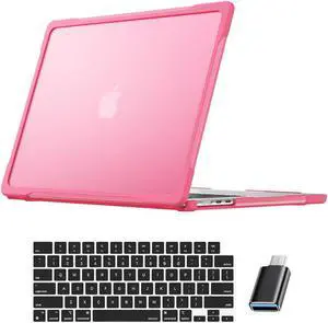Compatible with MacBook Air 15 inch Case 2023 Release A2941 M2 Chip with Liquid Retina Display Touch ID, Heavy Duty Rugged Hard Shell Shockproof Cover with Keyboard Skin, Type C Adapter Rose Red