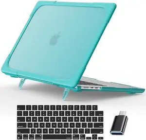 MacBook Air 15 inch Case 2023 Release A2941 M2 Chip with Liquid Retina Display Touch ID, Heavy Duty Hard Shell Dual Layer Protective Cover with Fold Kickstand & Keyboard Cover, Type C Adapter Blue