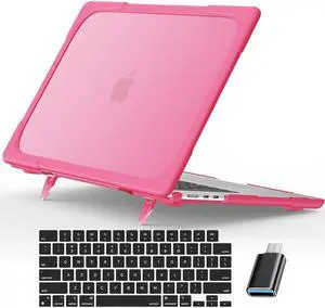 Compatible with MacBook Air 15 inch Case 2023 Release A2941 M2 Chip with Liquid Retina Display Touch ID, Heavy Duty Rugged Hard Shell Shockproof Cover with Keyboard Skin, Type C Adapter Rose Red