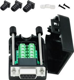 DB9 Breakout Connector DB-9 Female RS232 Serial Adapter Solderless Module Board with Screw Terminals Block, Case, Long Bolts and Tail Pipes (DB9 + Bolts), black