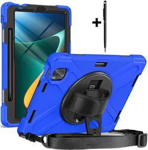 Protective Case for Xiaomi Mi Pad 5 / Mi Pad 5 Pro 11 inch 2021 with Pencil Holder & Kickstand, Portable ShockProof Cover with Rotatable Handle, Shoulder Strap, Stylus Pen Blue