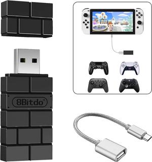 8BitDo USB Wireless Controller Adapter 2 Converter Dongle for Switch/Switch OLED,Steam Deck,Windows,Raspberry Pi, macOS, PS5/PS4/PS3 Controller,Xbox Series X/S,Xbox One Bluetooth Controller, OTG Cable