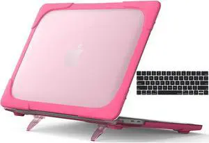 For MacBook Pro 13 inch Case 2022 2020 Release Model A2338 M2 M1 A2289 A2251, Heavy Duty Plastic Hard Shell Shockproof Cover with Fold Kickstand & Keyboard Cover Rose Red