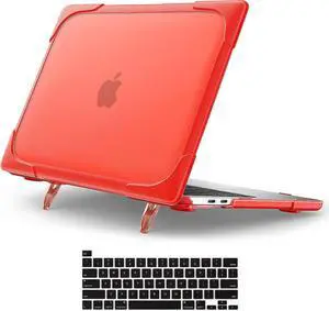 For MacBook Pro 13 inch Case 2022 2020 Release Model A2338 M2 M1 A2289 A2251, Heavy Duty Plastic Hard Shell Shockproof Cover with Fold Kickstand & Keyboard Cover Red