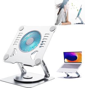 Laptop Stand with Cooling Fan Portable Aluminum Laptop Holder with 360° Rotating Base Adjustable Ergonomic Laptop Stand Foldable Computer Stand Anti-Slip Laptop Riser For 10-17 inch Laptop Tablet