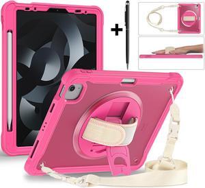 Case For iPad Air 5th/4th Generation 10.9 Inch 2022 2020/iPad Pro 11 2022/2021/2020/2018, Shcokproof Cover with Clear Transparent Back, Pencil Holder, Rotating Stand, Hand/Shoulder Strap, Stylus Pen
