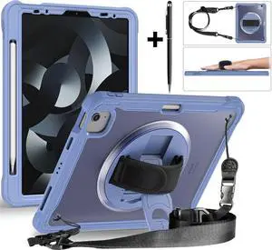 Case For iPad Air 5th/4th Generation 10.9 Inch 2022 2020/iPad Pro 11 2022/2021/2020/2018, Shcokproof Cover with Clear Transparent Back, Pencil Holder, Rotating Stand, Hand/Shoulder Strap, Stylus Pen